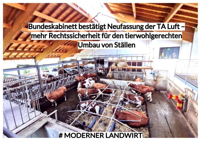 Bundeskabinett bestätigt Neufassung der TA Luft – mehr Rechtssicherheit für den tierwohlgerechten Umbau von Ställen