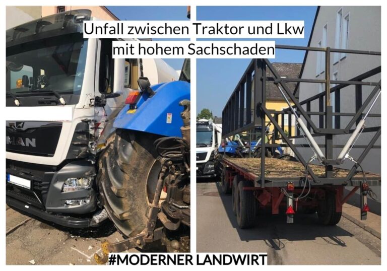 Unfall zwischen Traktor und Lkw mit hohem Sachschaden