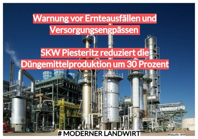 SKW warnt vor Ernteausfällen und Versorgungsengpässen – Stickstoffwerke Piesteritz reduziert die Düngemittelproduktion um 30 Prozent