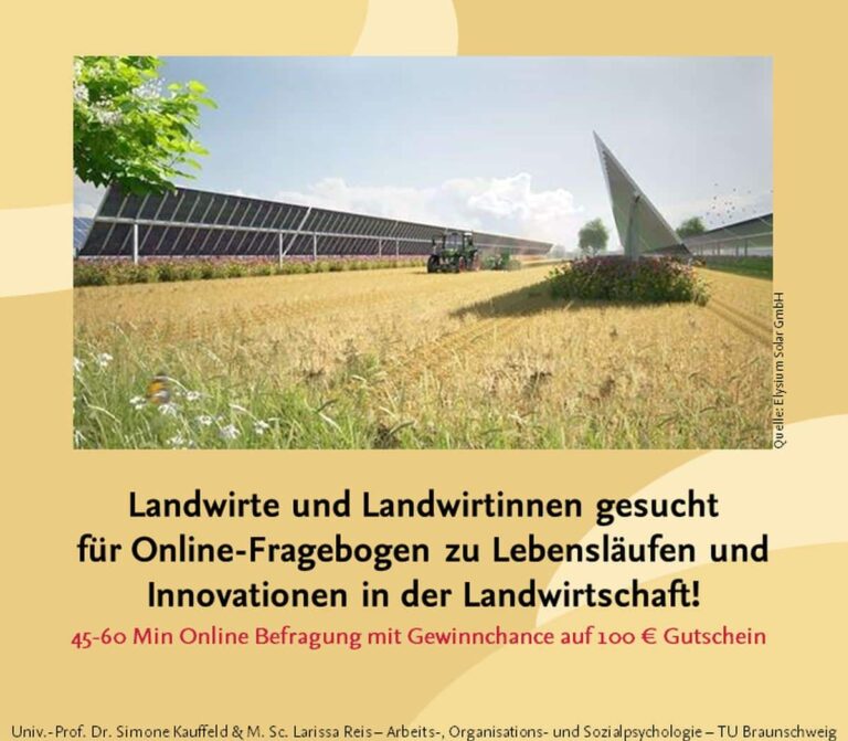 TU Braunschweig sucht Landwirte für Umfrage – Wie aufgeschlossen sind Sie gegenüber Innovationen in der Landwirtschaft?