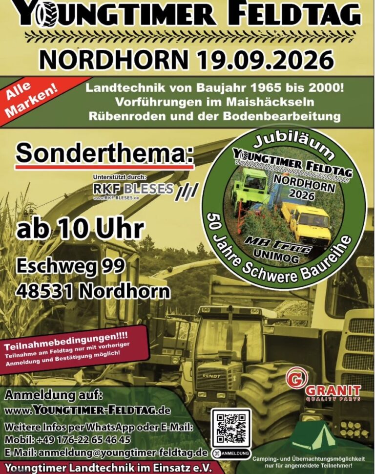 Youngtimer Feldtag Nordhorn 2026: Landtechnik von 1965 bis 2000 im Praxiseinsatz